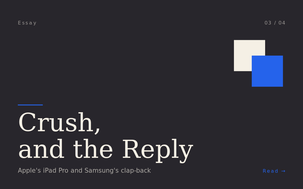 Cover tile for Crush, and the Reply essay